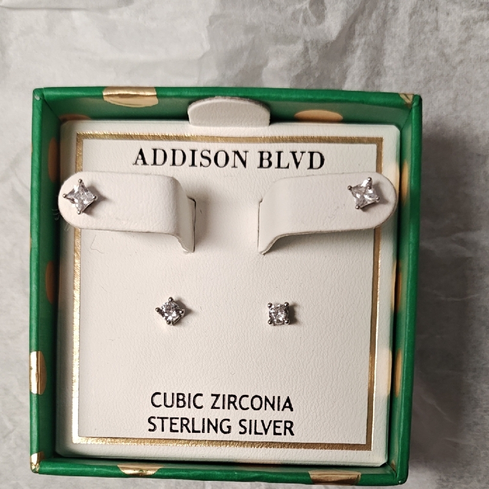 Sterling Silver Cubic Zirconia Stud Earrings - White